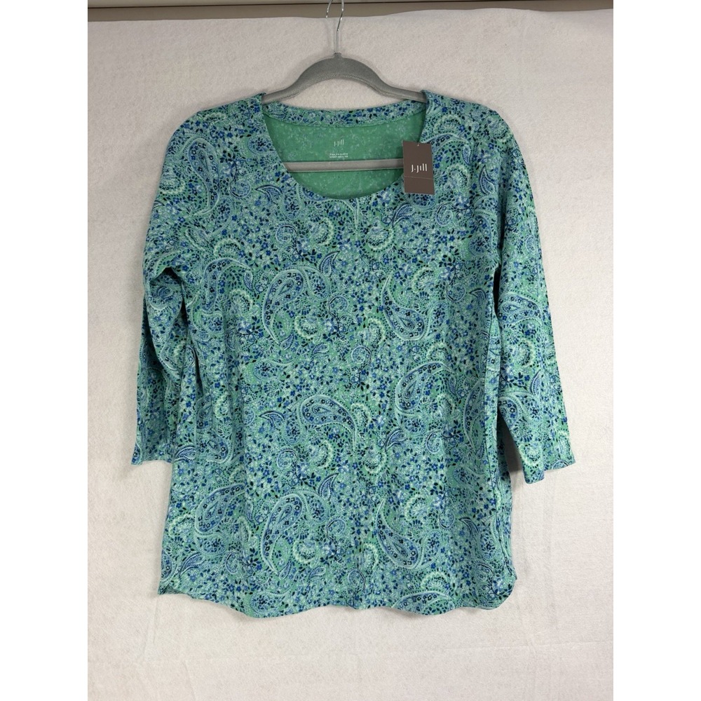 J.Jill paisley knit top, Blue & Green, Women's Size Medium Petite